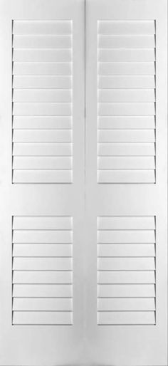 an open white door with shutters on it