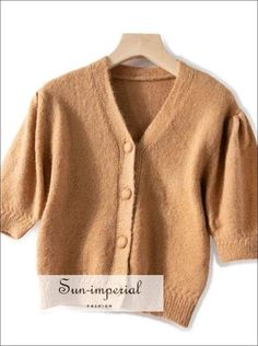 Women Short Sleeve Knitted Cardigan Single Breasted Sweater top SUN-IMPERIAL United States Office Wear Outfit, Imperial Fashion, Casual Office Wear, Computer Sleeve, Mohair Cardigan, Brown Women, Women Outfit, Short Sleeve Cardigan, Solid Clothes