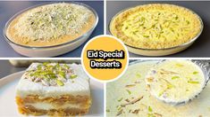 four different desserts with the words eid special desserts