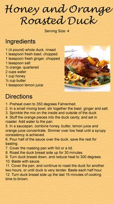 the recipe for honey and orange roasted duck