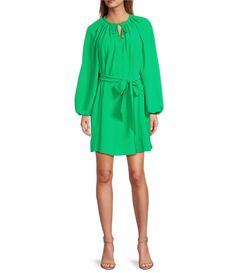 From Antonio Melani&#x2C; this dress features:Split v-necklineLong sleevesBeltedPullover construction Approx. 35.5" length PolyesterDry cleanImported. Solid Color Surplice Neckline V-neck Summer Dress, Green V-neck Surplice Dress For Spring, Spring Multicolor V-neck Surplice Dress, Casual Green V-neck Dress With Surplice Neckline, Casual Multicolor V-neck Long Sleeve Dress, Antonio Melani, Career Woman, Fall Essentials, Holiday Looks