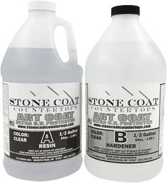 two gallon jugs of stone coat