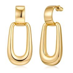 PRICES MAY VARY. Door Knocker Drop Earrings: Easy-going and charming, these gold drop earrings present a door knocker-inspired design with a beautifully polish finish. Gold Rectangle Earring: The lenghth is 4.7cm/1.85 in, single weight is 0.29oz. Hypoallergenic, Lead and nickel-free, ideal for daily wear use. Vintage Earrings: These outstanding statement earrings are crafted in copper and feature a large rectangle door knocker design. The bottom portion elegantly dangles from the demi-hoop earri Chic Yellow Gold Brass Earrings, Brass Drop Earrings With Polished Finish, Tarnish Resistant Yellow Gold Brass Earrings, Nickel-free Brass Dangle Teardrop Earrings, Contemporary Yellow Gold Brass Earrings, True Spring, Rectangle Earrings, Gold Statement Earrings, Vintage Door