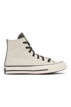 Converse: SSENSE Exclusive Off-White & Grey Chuck 70 Hi Sneakers | SSENSE Beige High-top Sneakers With Contrast Sole For Streetwear, Cream High-top Sneakers With Contrast Sole For Streetwear, Off White Sneakers With Rubber Sole For Streetwear, Off White Sneakers For Streetwear, Classic Off-white Sneakers For Streetwear, Classic Off White Sneakers For Streetwear, Cream Lace-up High-top Sneakers For Streetwear, Beige Lace-up High-top Sneakers For Streetwear, Off White High-top Sneakers For Streetwear