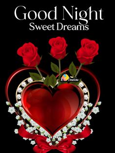 good night sweet dreams with red roses and heart