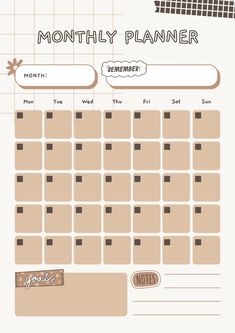 a brown and white calendar with the words month planner on it