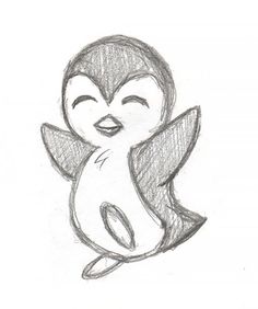 a pencil drawing of a cartoon penguin