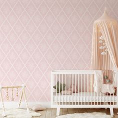 Nursery wallpaper featuring Jessica's Floral Trellis Wallpaper- a classic floral pattern Abstract Shapes Wallpaper, Shapes Wallpaper, Trellis Wallpaper, Visually Pleasing, Pink Bouquet, Wallpaper Calculator, High Quality Wallpapers, Adhesive Wallpaper, Wallpaper Panels