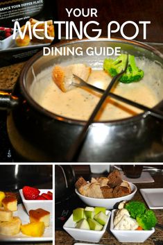 a collage of photos showing different types of food in pots and pans with the title your meeting pot dining guide