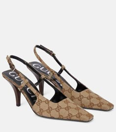 GG Slingback Pumps in Beige - Gucci | Mytheresa Spring Shoes Women, Gucci Pumps, Gucci Heels, Tapered Square, Slingback Pump, Gucci Shoes, High Heel Pumps, Beautiful Shoes, Pump Shoes