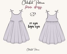 the front and back view of a dress pattern for children's dresses, with an attached