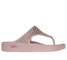 Summery style combines with long-lasting comfort in Skechers Foamies Arch Fit Cali Breeze - Shine On. This Arch Fit designed hooded thong sandal features a sculpted lightweight EVA upper with rhinestone embellishments and a Luxe Foam contoured cushioned footbed. | Skechers Women's Foamies: Arch Fit Cali Breeze - Shine On Sandals | Medium Width | Patented Skechers Arch Fit contoured footbed with podiatrist-certified arch support | Podiatrist-designed shape developed with 20 years of data and 120, Skechers Women Sandals, Jen Stark, Luxury Slippers, Hiking Training, Uniform Accessories, Lace Up Wedges, Shoes Flats Sandals, Rhinestone Embellishments, Skechers Women