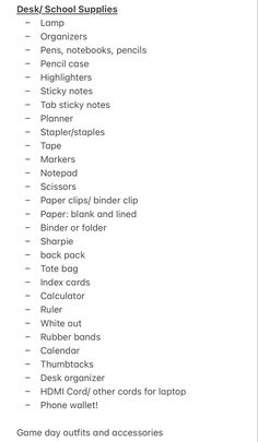 College packing list I made College Desk Essentials, College Dorm List, College School Supplies List, Dorm List, College Desk, Back To University