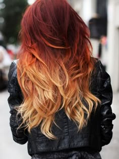 Fire Ombre Hair, Brown Ombre Hair, Ombre Hair Blonde, Red To Blonde, Dark Red Hair, Beautiful Red Hair