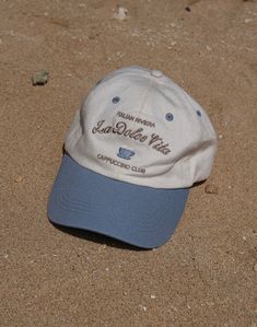 La Dolce Vita' hat dad cap, Italian cafe culture cappuccino hat. Two toned blue & cream dad cap, satin interior ball cap. Embroidered women's Italy baseball cap What To Wear In Italy, Cap Store, Hat Aesthetic, Italian Cafe, Branded Caps, Vintage Baseball Caps, Cap Designs, Dad Cap, Vintage Cap