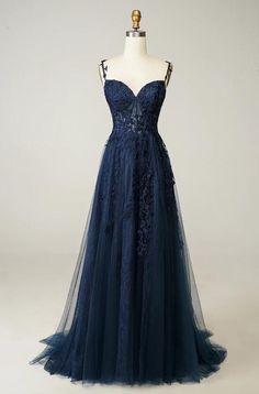 Long Mermaid Dress, Gala Gowns, Navy Prom Dresses, Prom Dress Inspo, Prom Inspo, Long Formal Gowns, Spaghetti Strap Prom Dress, Corset Dress Prom