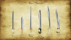 five different types of knives with names on them