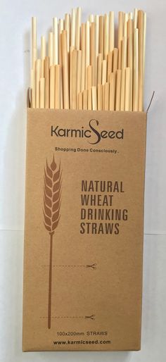 a box of natural wheat drinking straws on a white background with the words karmi seed