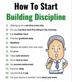 a poster with instructions on how to start building discipline