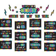 colorful classroom signs with the words what is your mindset? and i can do it