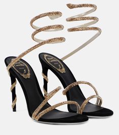 Margot embellished suede sandals in black - Rene Caovilla | Mytheresa Rene Caovilla Shoes, Snake Heels, Dr Shoes, Womens Shoe, Rene Caovilla, Rhinestone Sandals, Latest Fashion Design, Embellished Sandals, Crystal Lamp