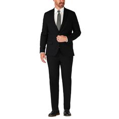 Haggar H26 Men's Tailored Fit Premium Stretch Suit Jacket - Black 48R, Size: 48 Regular Tie For Black Suit, Sport Jacket Outfit, Fall Wedding Suits, Engagement Party Outfit, Graduation Open House, Slim Fit Suit Men, Black Attire, Fabric Construction, Sport Jacket