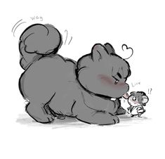 a drawing of a small mouse and a large bear with their faces close to each other