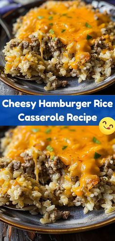 cheesy hamburger rice casserole recipe on a plate