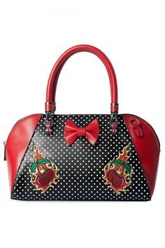 Get carried away with the Cherry Blaze Handbag! This embroidered accessory adds a pop of fruity fun to any outfit. Made with faux leather and a soft textile lining, it's both stylish and practical. Measuring 39 x 19 x 15, it's the perfect size for all your essentials. Retro Satchel With Zipper Closure And Double Handle, Retro Summer Bags With Detachable Handle, Retro Summer Bag With Detachable Handle, Retro Handheld Satchel With Zipper Closure, Retro Red Bag With Zipper Closure, Retro Bags With Zipper And Double Handle, Retro Bags With Zipper Closure For On-the-go, Retro Double Handle Bag With Zipper, Retro Red Bags With Handles