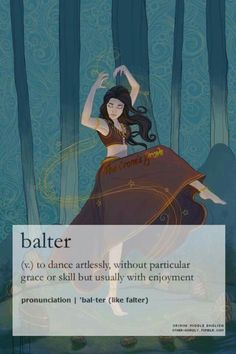 a woman in a brown dress is dancing with her hands behind her head and the words ballet