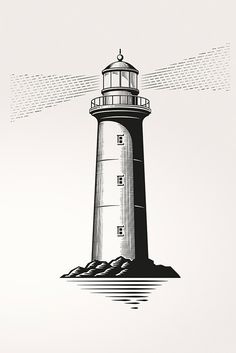 a black and white drawing of a lighthouse