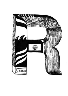 a black and white drawing of the letter r