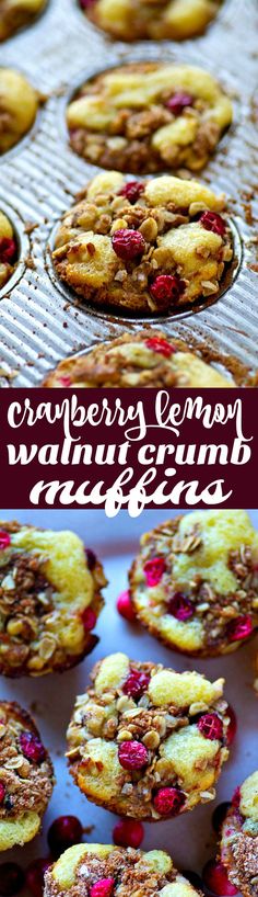 cranberry lemon walnut muffins recipe on a baking sheet with text overlay