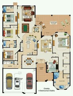 a floor plan for a house with two car garages and an office area on the second