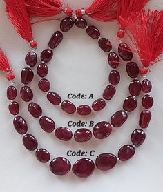 100 % Natural Ruby Smooth Oval Beads Precious Ruby Beads Ruby Gemstone Size : Code : A : 9.5x11 to 9.5x13 MM / 8 Inches / 15 Beads   Code : B : 10x13 to 11.5x15 MM / 8 Inches / 13 Beads Code : C : 8.5x11 to 14x18 MM / 8 Inches / 13 Beads Stone Type : Ruby Origen : Africa Color : Red Code : RJS-057 Delivery time frames (from date of shipping) - USA: ~2 weeks - Rest of the World: ~ 3-4 weeks For Express Shipping https://www.etsy.com/listing/656108132/express-shipping-5-to-7-business-days?ga_search_query=express&ref=shop_items_search_1&frs=1&crt=1 EXPRESS SHIPPING CHARGES IS --- 25 $ IS WILL TAKE 5-7 DAYS for bulk order please conservation or mail on rahulsarraf09 [!at] gmail.com If you have any doubt or question regarding our product then please feel free to contact us we will happy to help Red Oval Gemstone Beads, Red Oval Beads For Jewelry Making, Red Gemstone Beads, Red Oval Gemstone Bead Jewelry, Red Oval Gemstone Beads Jewelry, Red Gemstone Beads For Jewelry Making, Red Oval Gemstone Beaded Jewelry, Red Oval Jewelry With Gemstone Beads, Ruby Birthstone