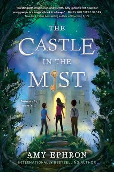 the castle in the mist book cover with two children looking at each other and an open doorway