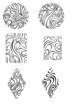 four black and white designs on a white background