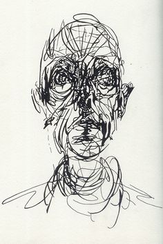 a black and white drawing of a man's face with lines all over it