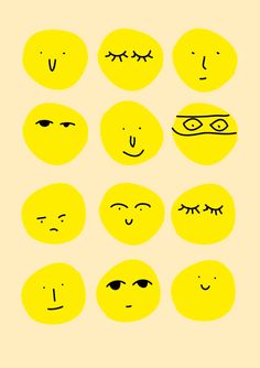 yellow smiley faces with different expressions on them