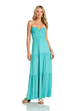 The most gorgeous, soft maxi dress will take you from beach to dinner to after party! Tiered layers of soft, stretchy cotton make for an easy, breezy look both coming and going. The bodice, supported by wire, flatteringly hugs your curves with braids and an elegant v-neck. Cotton Lycra stretch Blend, pull-on, machine wash, hang dry. Strapless Dress, Dog Size Chart, Dress Event, Play Dress, Easy Breezy, After Party, Cornflower Blue, Playing Dress Up, Gowns Dresses