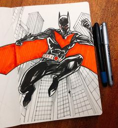 a drawing of batman flying through the air