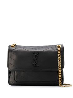 calf leather quilted finish signature YSL logo plaque gold-tone hardware front flap closure magnetic fastening main compartment internal zip pocket Ysl Niki Medium, Ysl Logo, Crossbody Clutch, Designer Shoulder Bags, Saint Laurent Bag, Summer Beach Wear, Bags Purses, Ballet Flat Shoes, Medium Bags