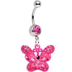 a pink butterfly belly ring with crystal stones