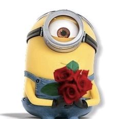 a minion with roses in his hand