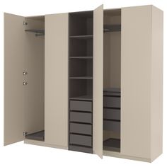 an open closet with drawers and shelves