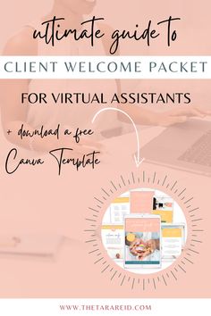 the ultimate guide to client welcome packet for virtual assistants, with text overlay