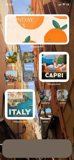 italian themed ios 14 with fruit /seaside/northern italy aesthetic app icons Cocktail Aesthetic, Orange Poster, Italy Holiday, Iphone Wallpaper Preppy, Orange Phone, Iphone Wallpaper Video, Summer Iphone