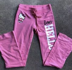 Yoga Flare Pants, Mcbling Fashion, 2000s Clothes, Pink Hello Kitty, Baggy Pants