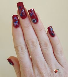 Wooot hump day!! For an easy mid-week mani how about nail stickers! They are a quick and easy way to take your design up a notch! Easy Halloween Nails, Halloween Nails Easy, Red Nail Art, Red Nail Polish, Red Nail, Halloween Nail, Halloween Nail Art, Hump Day, Art Stickers