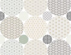 an abstract pattern with circles and waves in grey, green, beige and white colors